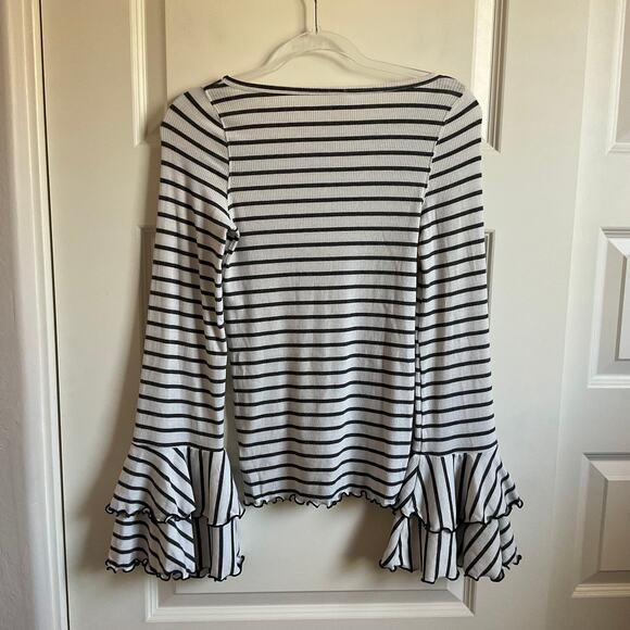 We The Free Striped Fitted Ruffle Bell Sleeve Ribbed Top - Size Small - Picture 5 of 5